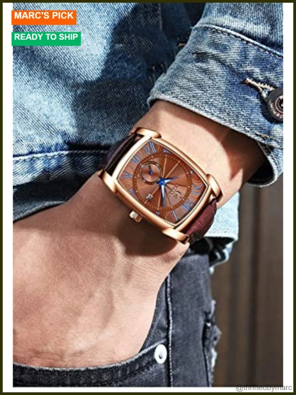 Vintage Square Leather Strap Wrist Watch Quartz Luminous Roman Numerals Business